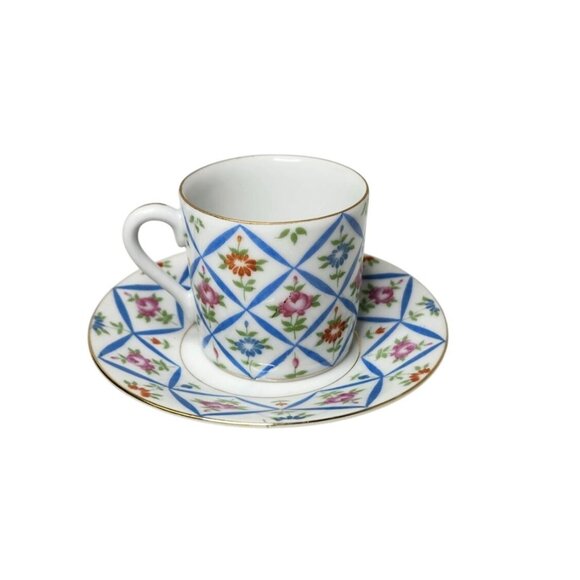 Lefton Hand Painted Demitasse Cup & Saucer Set With Floral Geometric Pattern #3 - Picture 2 of 6